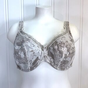 Cacique Full Coverage Lace Trim Bra Plus Size‎ 42DD Beige White